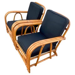 Vintage Coastal Bent Rattan Lounge Chairs - a Pair