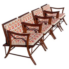 Vintage Coastal Bent Rattan Lounge Chairs in Pierre Frey Braquenie Floral Print