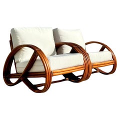 Vintage Coastal Bent Rattan Lounge Chairs - Set of 2