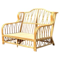 Vintage Coastal Bent Rattan Loveseat