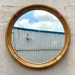 Vintage Coastal Bent Rattan Mirror
