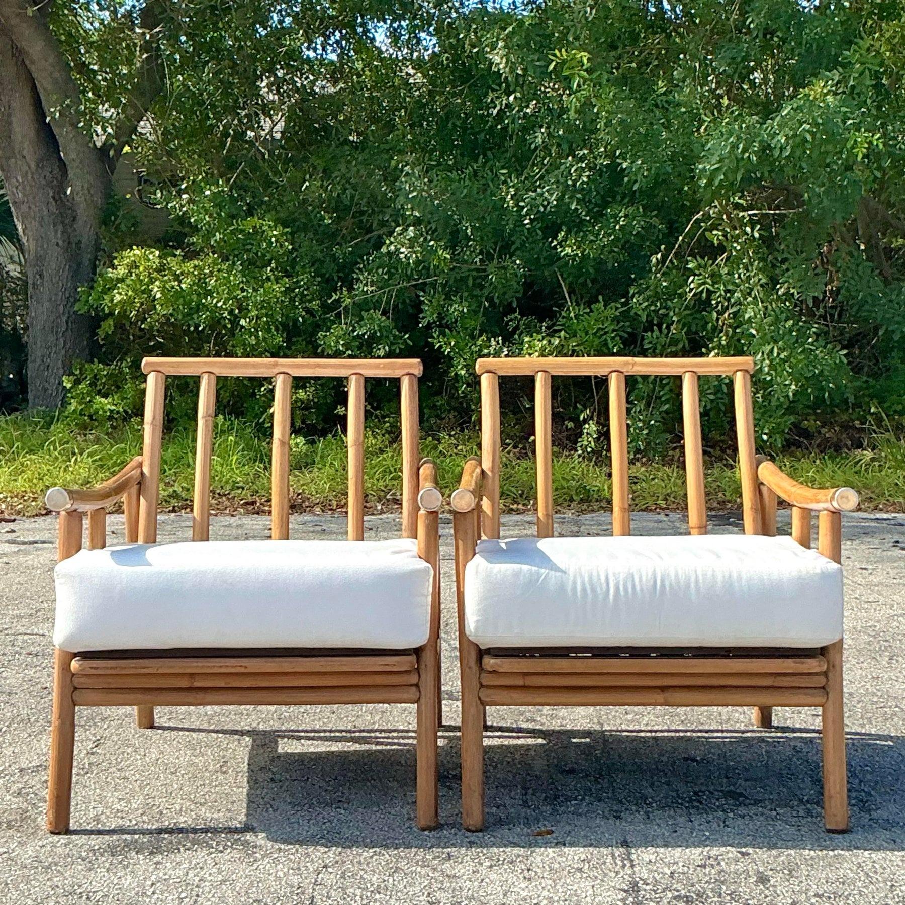 Tappezzeria Sedie da salotto Pagoda in rattan curvato Vintage By - una coppia