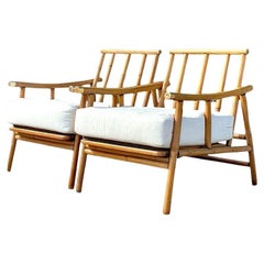 Vintage Coastal Bent Rattan Pagoda Lounge Chairs - a Pair