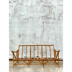 Vintage Coastal Bent Rattan Pagoda Sofa