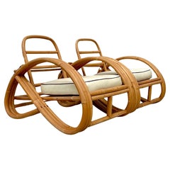 Vintage Coastal Bent Rattan Pretzel Lounge Chairs - a Pair