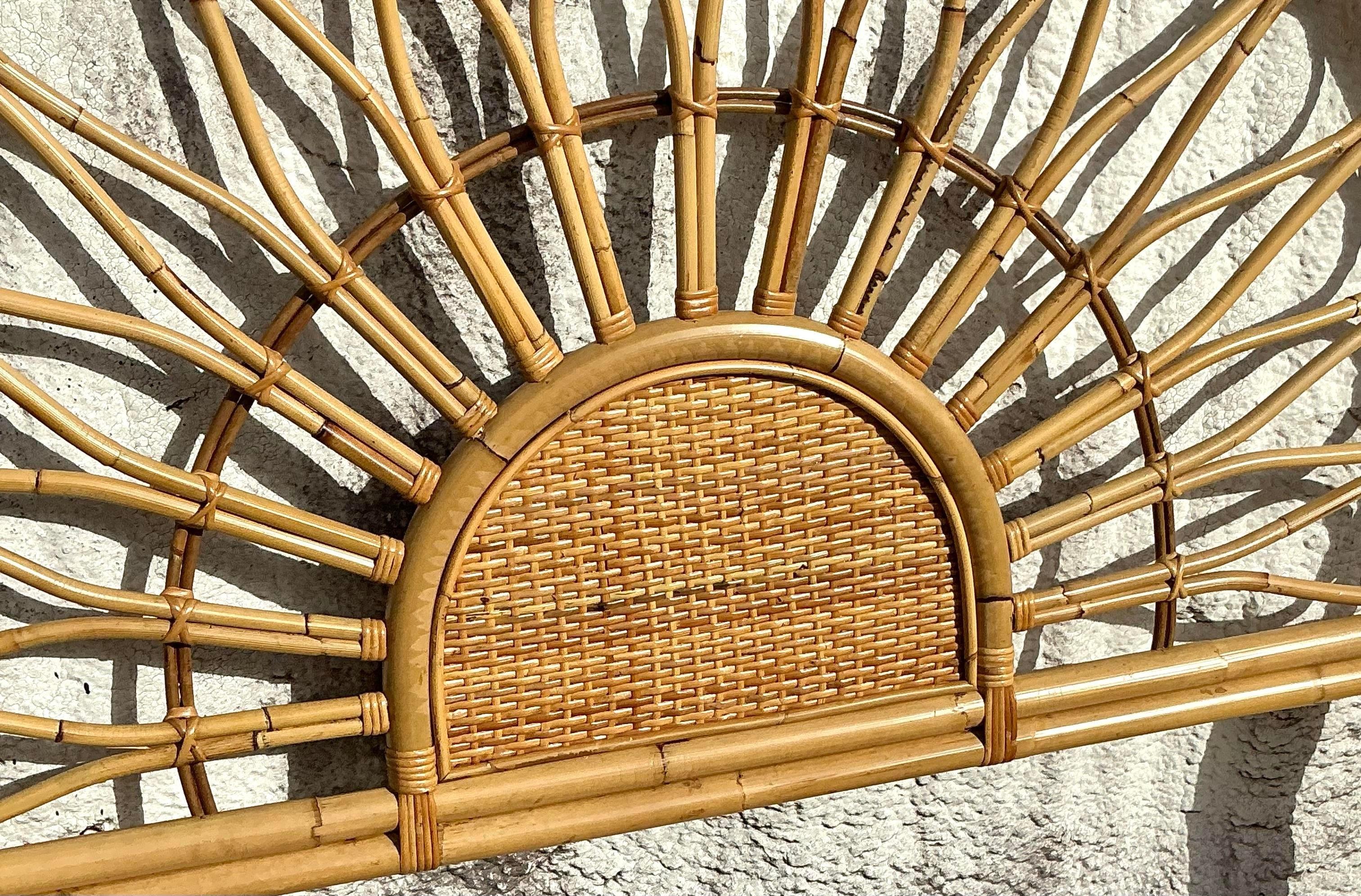 Vintage Coastal Bent Rattan Queen Headboard For Sale 1