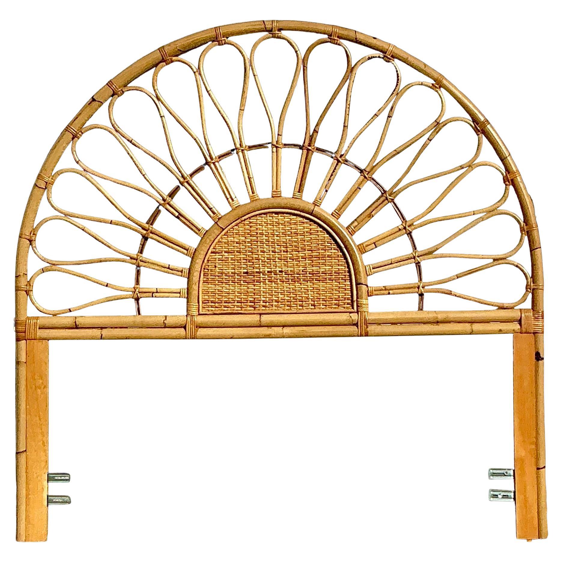 Vintage Coastal Bent Rattan Queen Headboard
