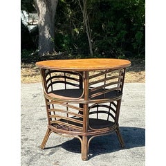 Vintage Coastal Bent Rattan Side Table