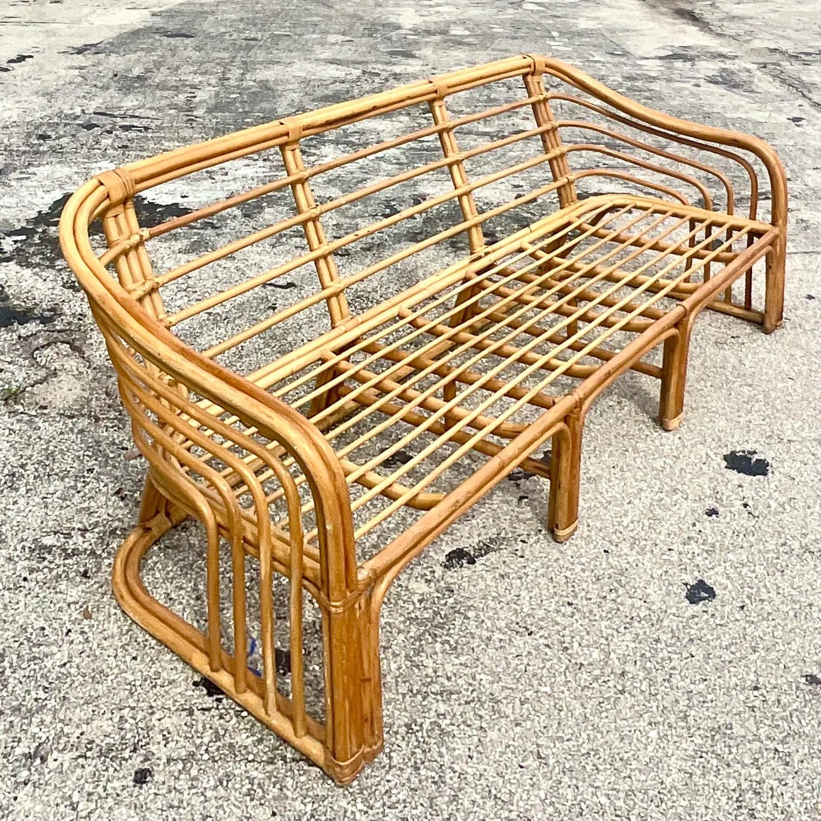 Vintage Coastal Bent Rattan Sofa After Brown Jordan 5