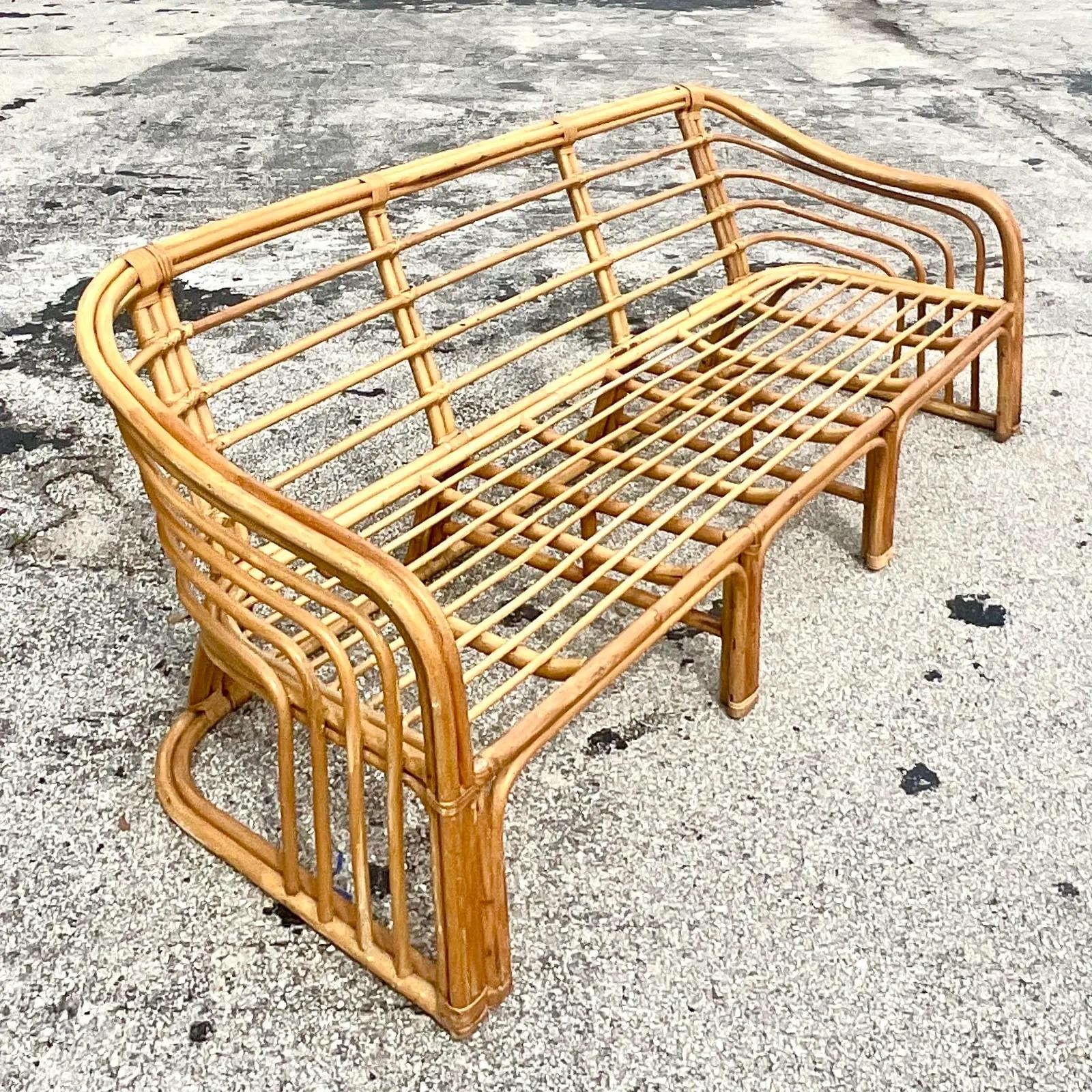 Philippine Vintage Coastal Bent Rattan Sofa After Brown Jordan