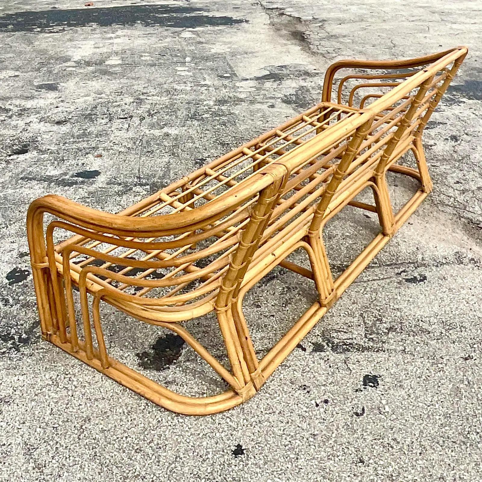 Vintage Coastal Bent Rattan Sofa After Brown Jordan In Good Condition In West Palm Beach, FL