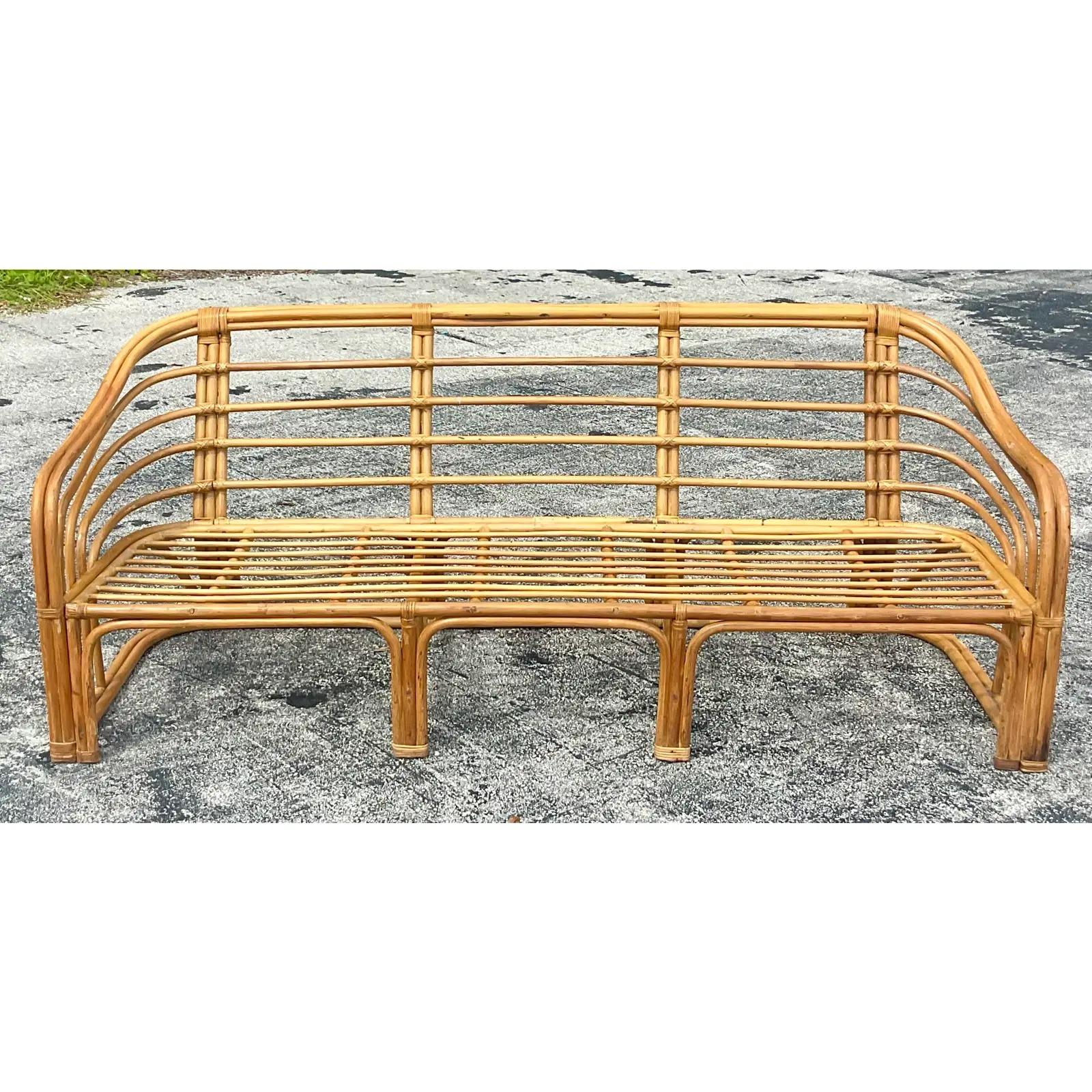 20th Century Vintage Coastal Bent Rattan Sofa After Brown Jordan