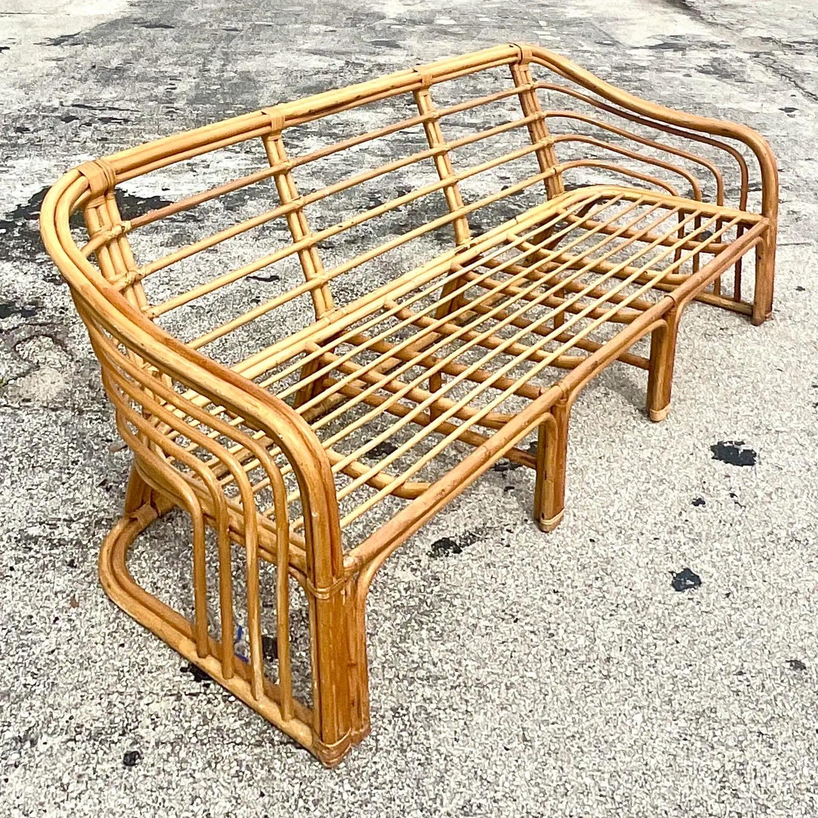 Vintage Coastal Bent Rattan Sofa After Brown Jordan 2