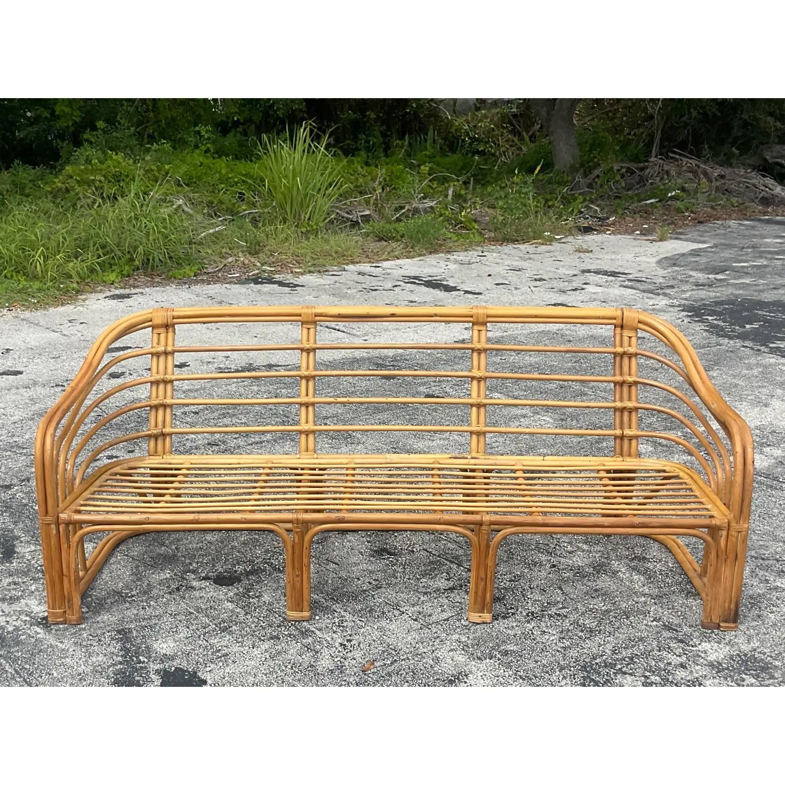 Vintage Coastal Bent Rattan Sofa After Brown Jordan 3