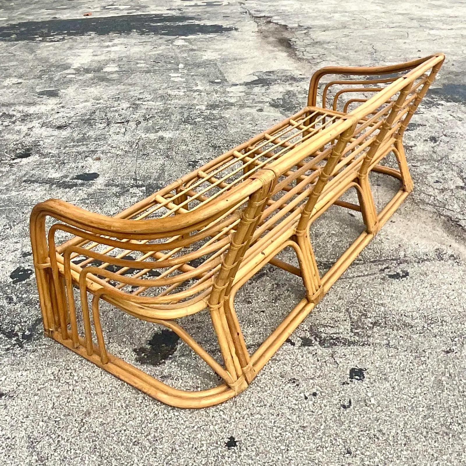 Vintage Coastal Bent Rattan Sofa After Brown Jordan 4