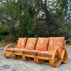 Vintage Coastal Bent Rattan Sofa After Frankl