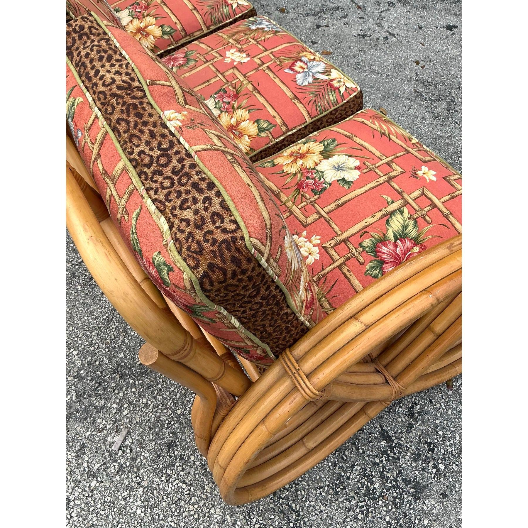 Tissu Sofa vintage Coastal Bent Rattan d'après Frankl en vente
