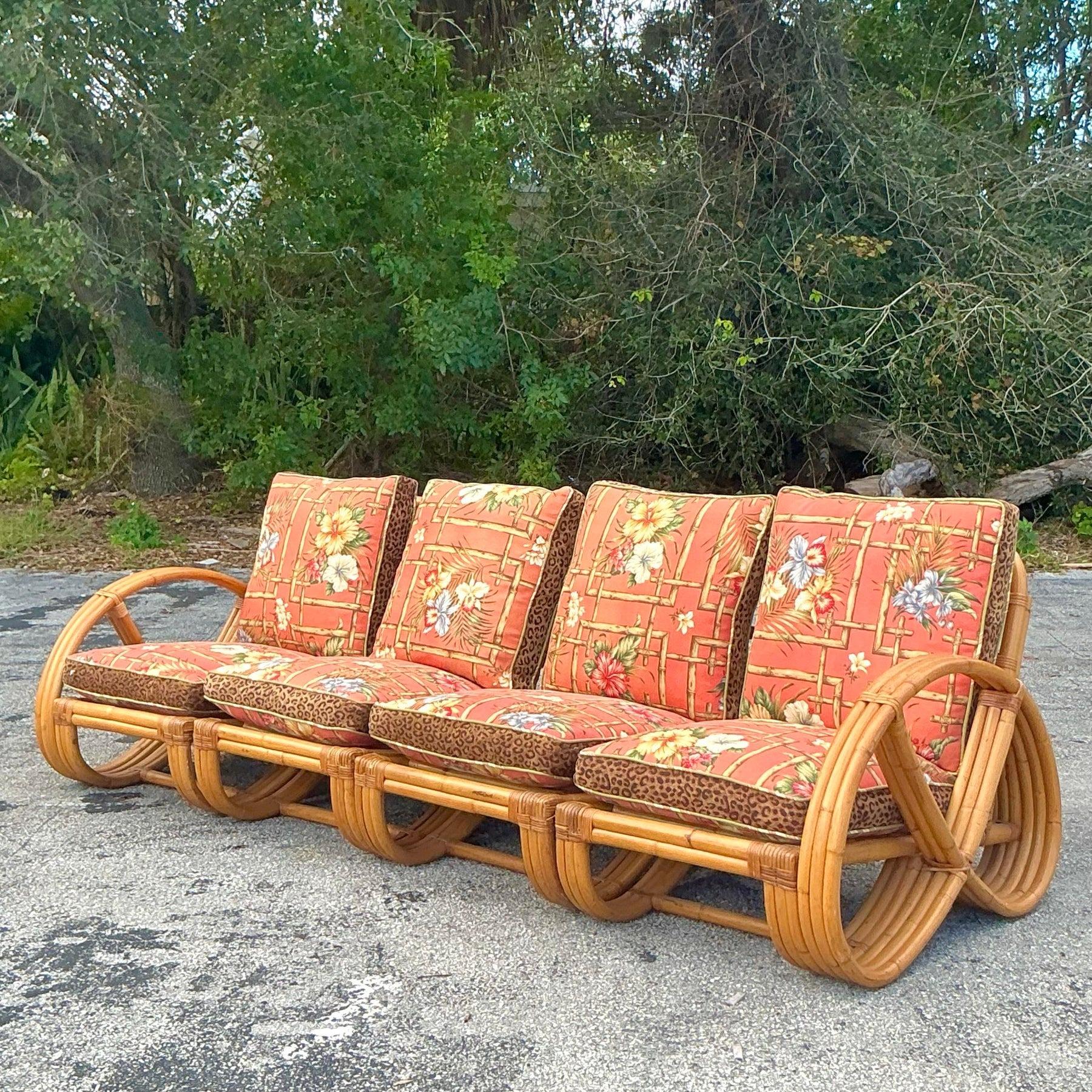 Sofa vintage Coastal Bent Rattan d'après Frankl en vente 1