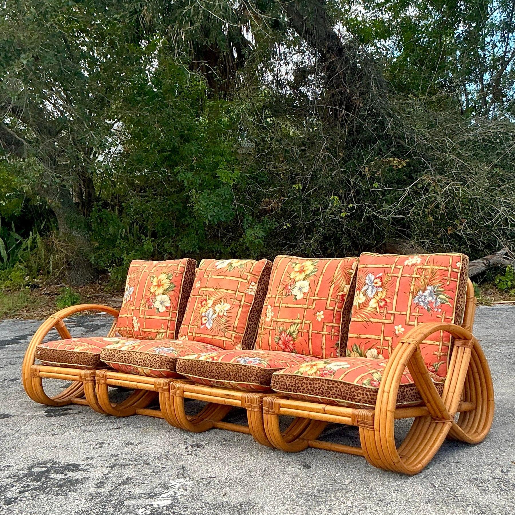 Sofa vintage Coastal Bent Rattan d'après Frankl en vente 3