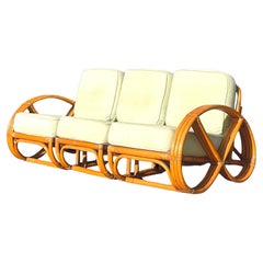 Coastal gebogenes Rattan-Sofa im Vintage-Stil nach Paul Frankl