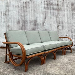 Vintage Coastal Bent Rattan Sofa