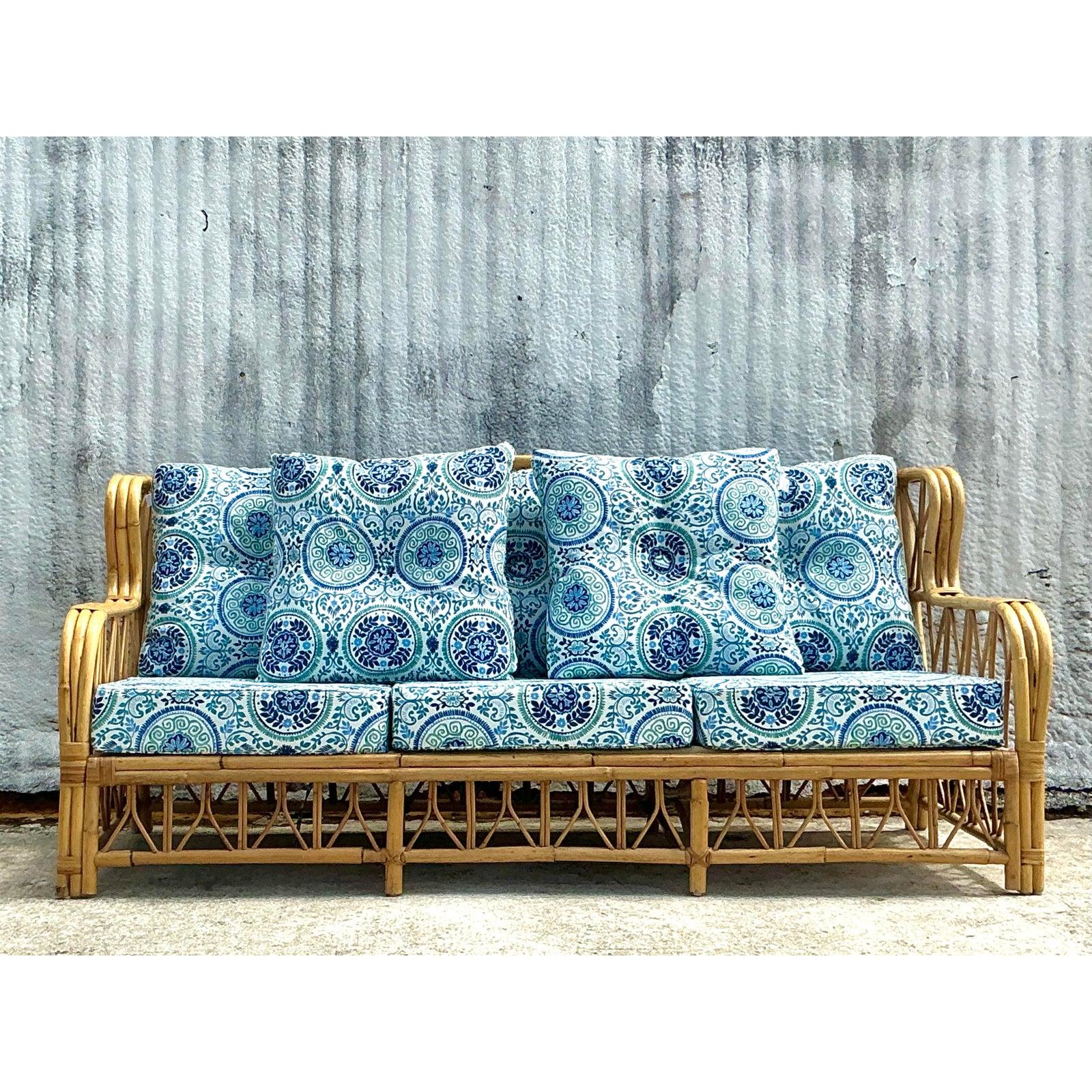 Tissu Canapé vintage en rotin courbé en vente
