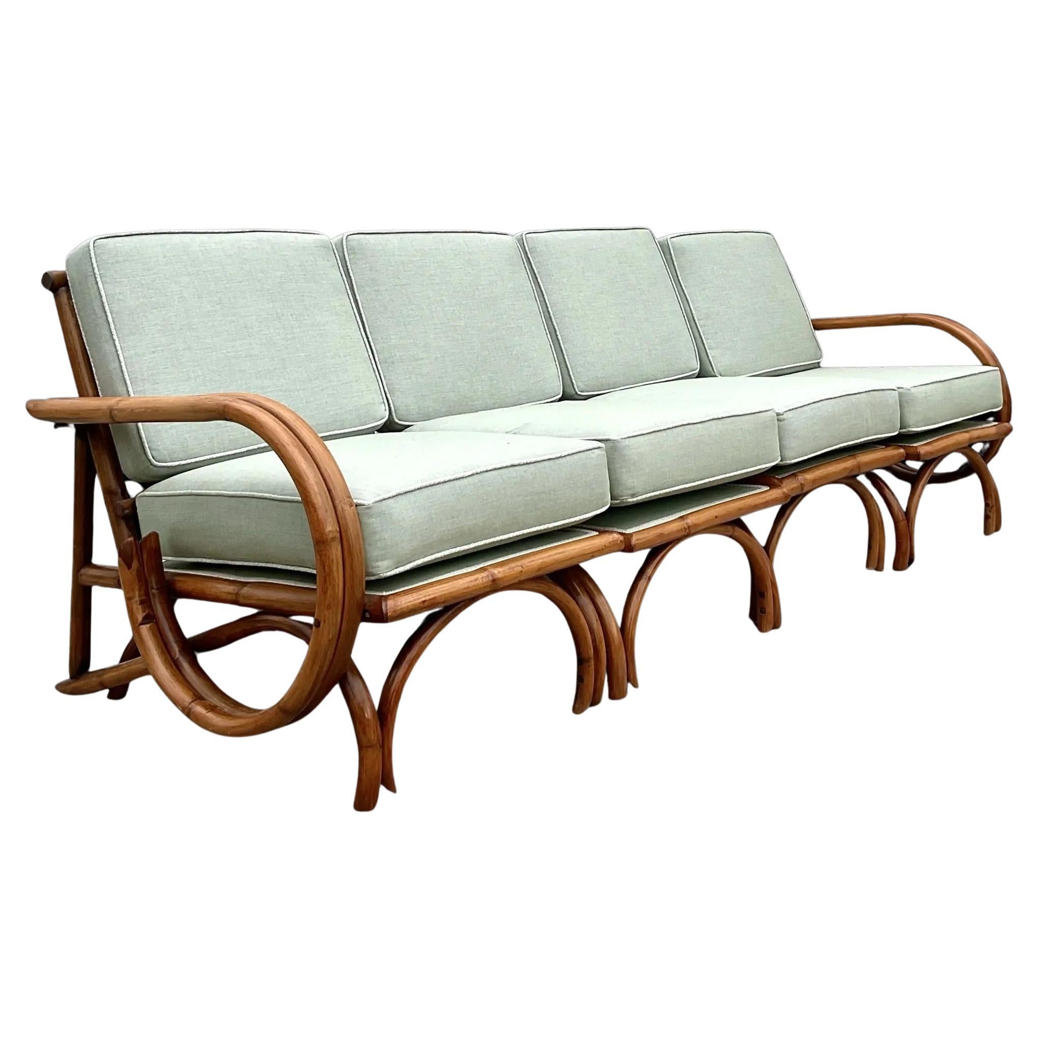 Vintage Coastal Bent Rattan Sofa