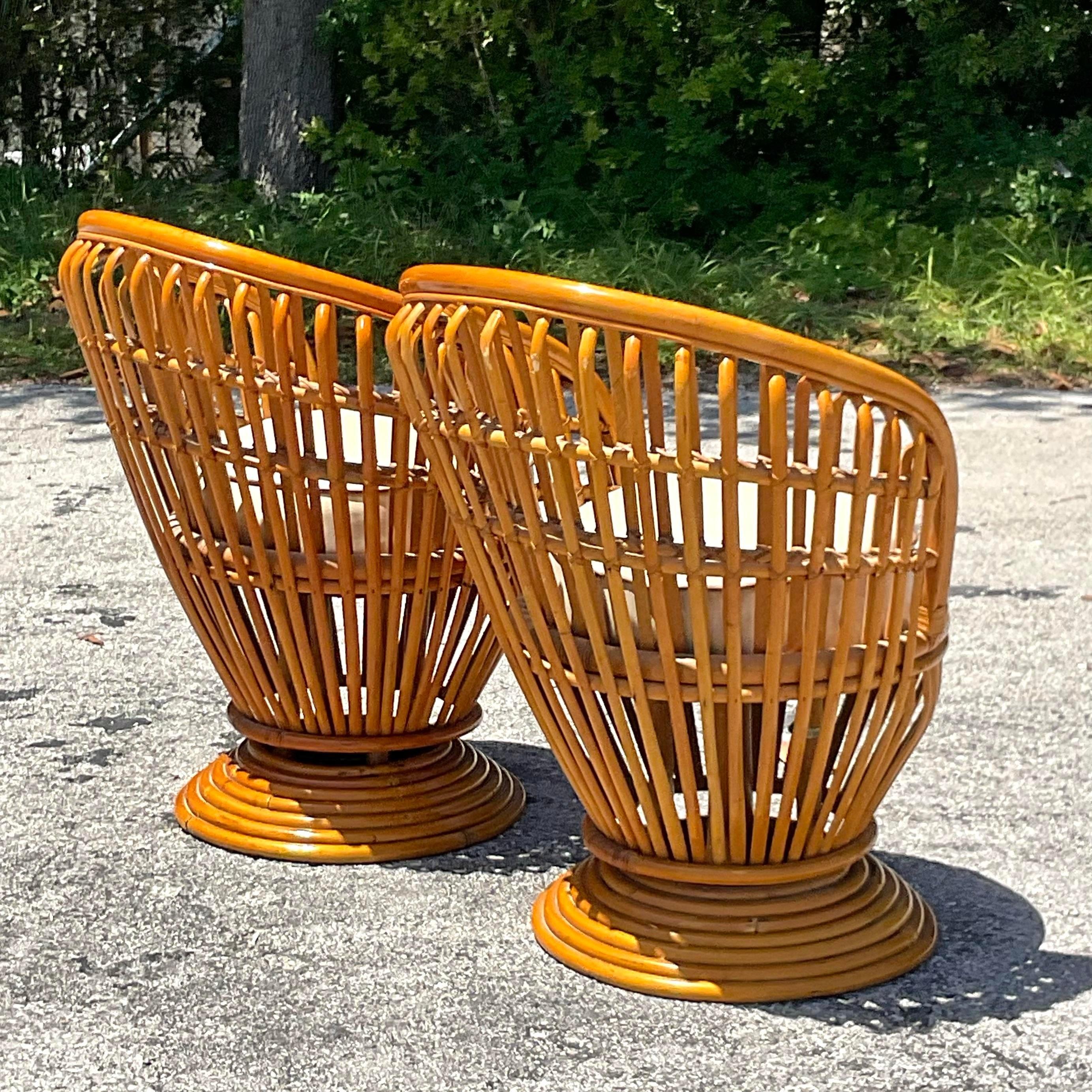 Vintage Coastal Bent Rattan Swivel Chairs After Albini - a Pair For Sale 5