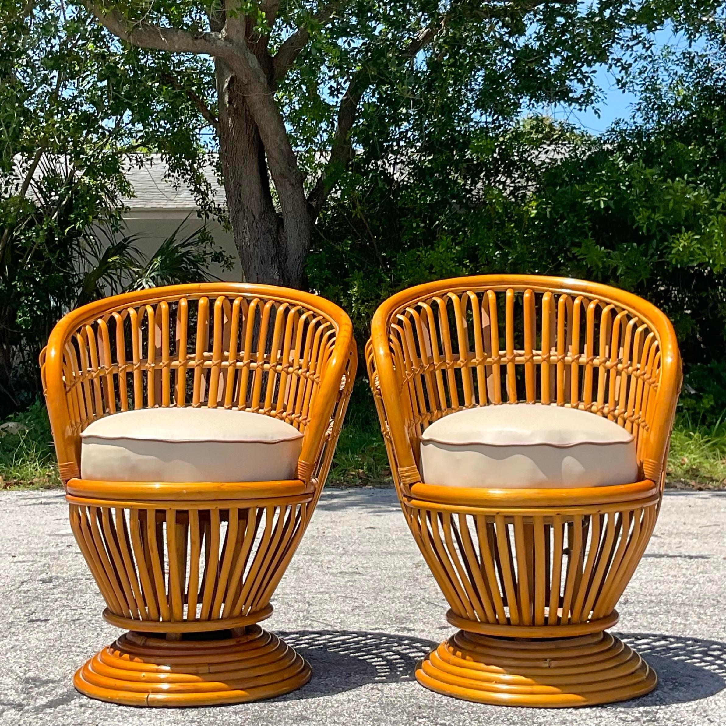 Vintage Coastal Bent Rattan Swivel Chairs After Albini - a Pair For Sale 6
