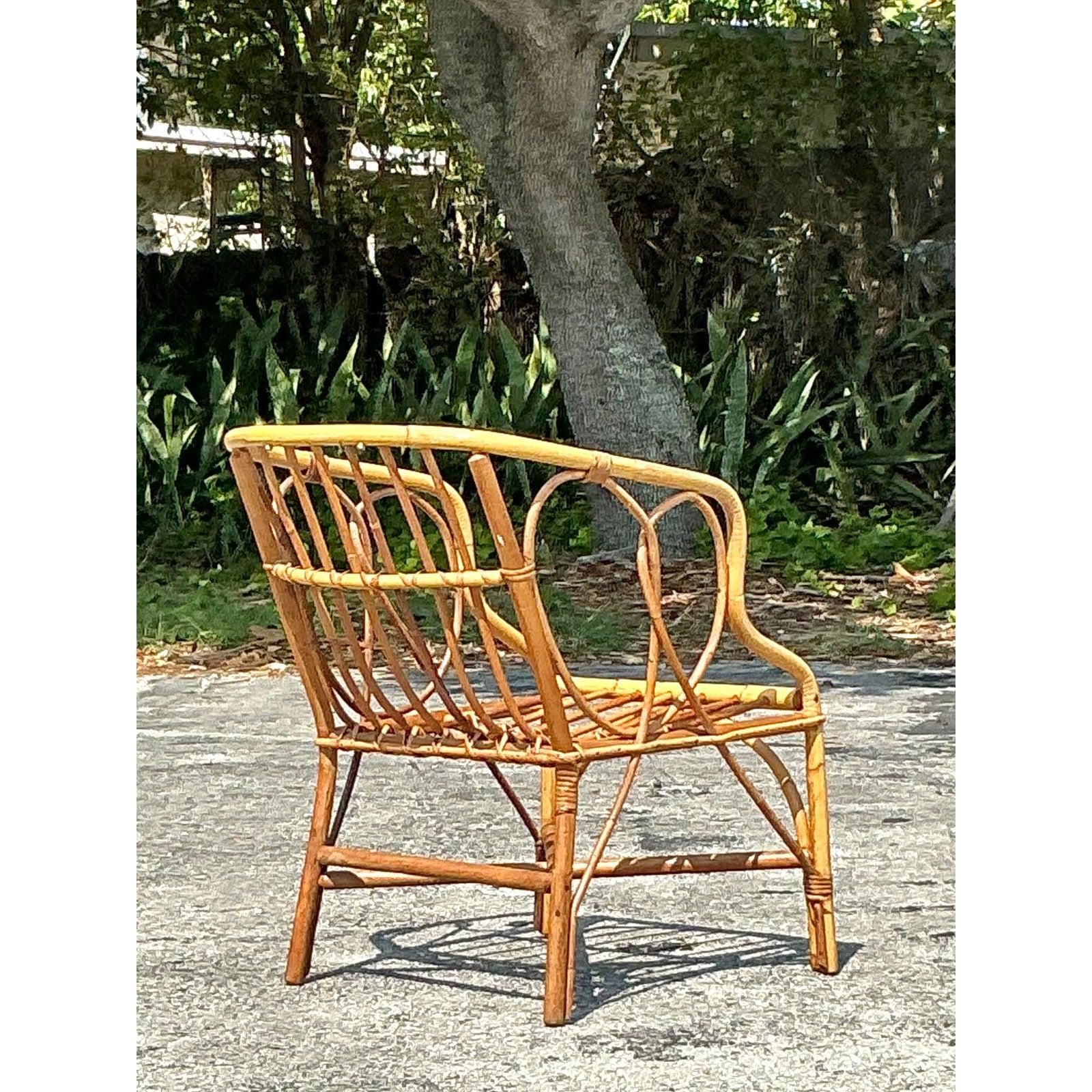 Philippine Vintage Coastal Bent Rattan Tub Chair For Sale