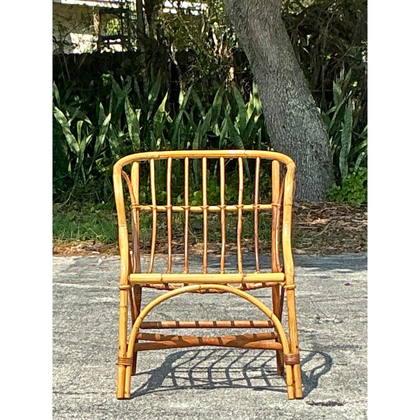 Vintage Coastal Bent Rattan Tub Chair For Sale 1