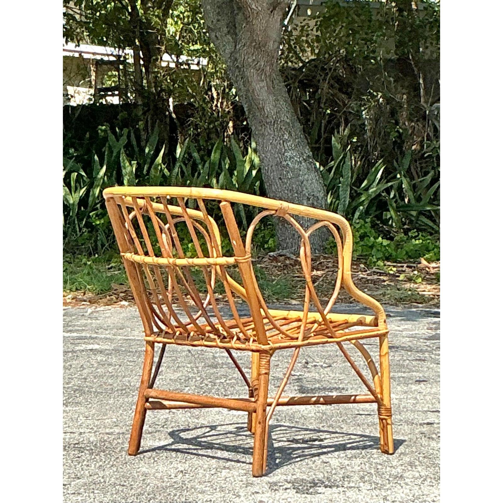 Vintage Coastal Bent Rattan Tub Chair For Sale 3