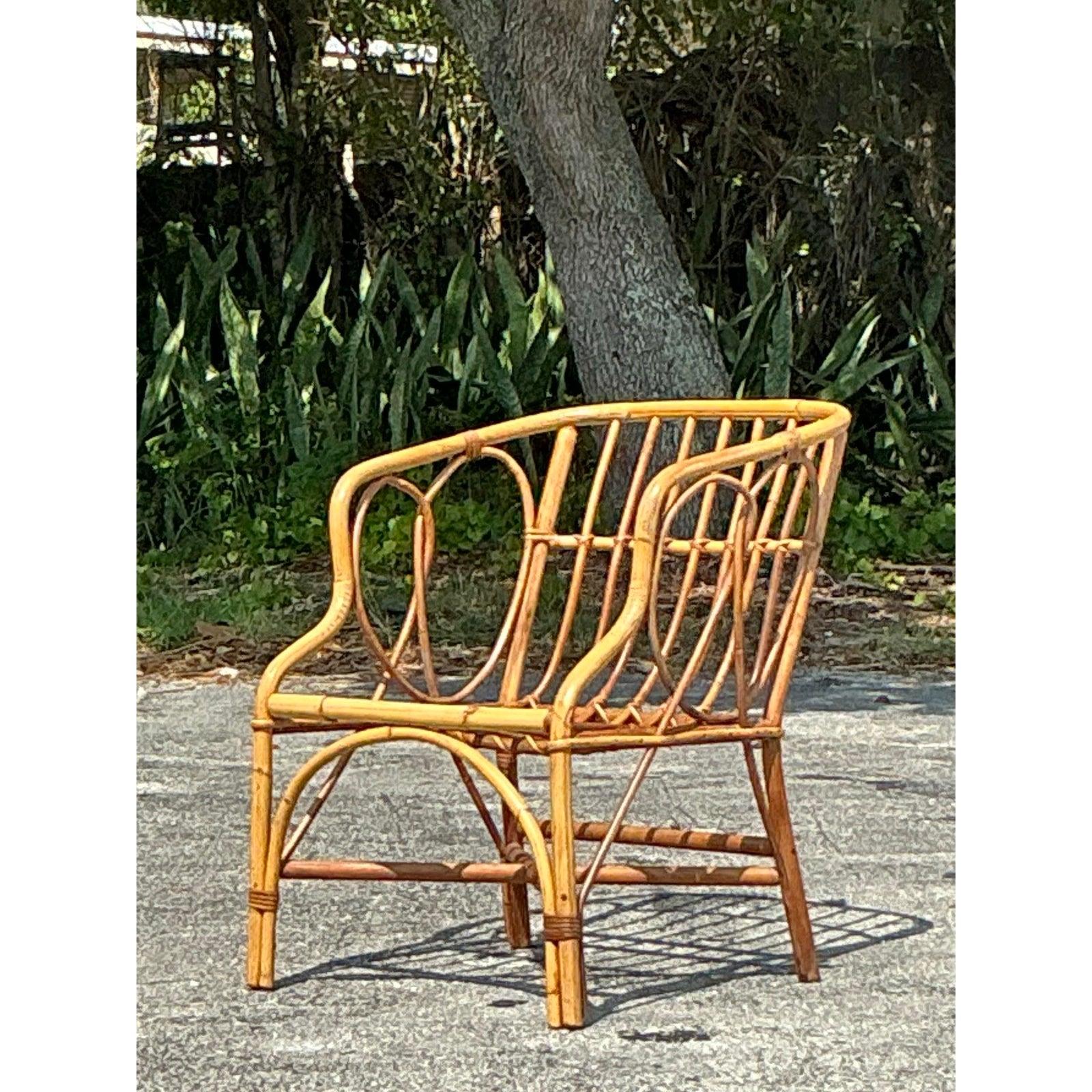 Vintage Coastal Bent Rattan Tub Chair For Sale 4