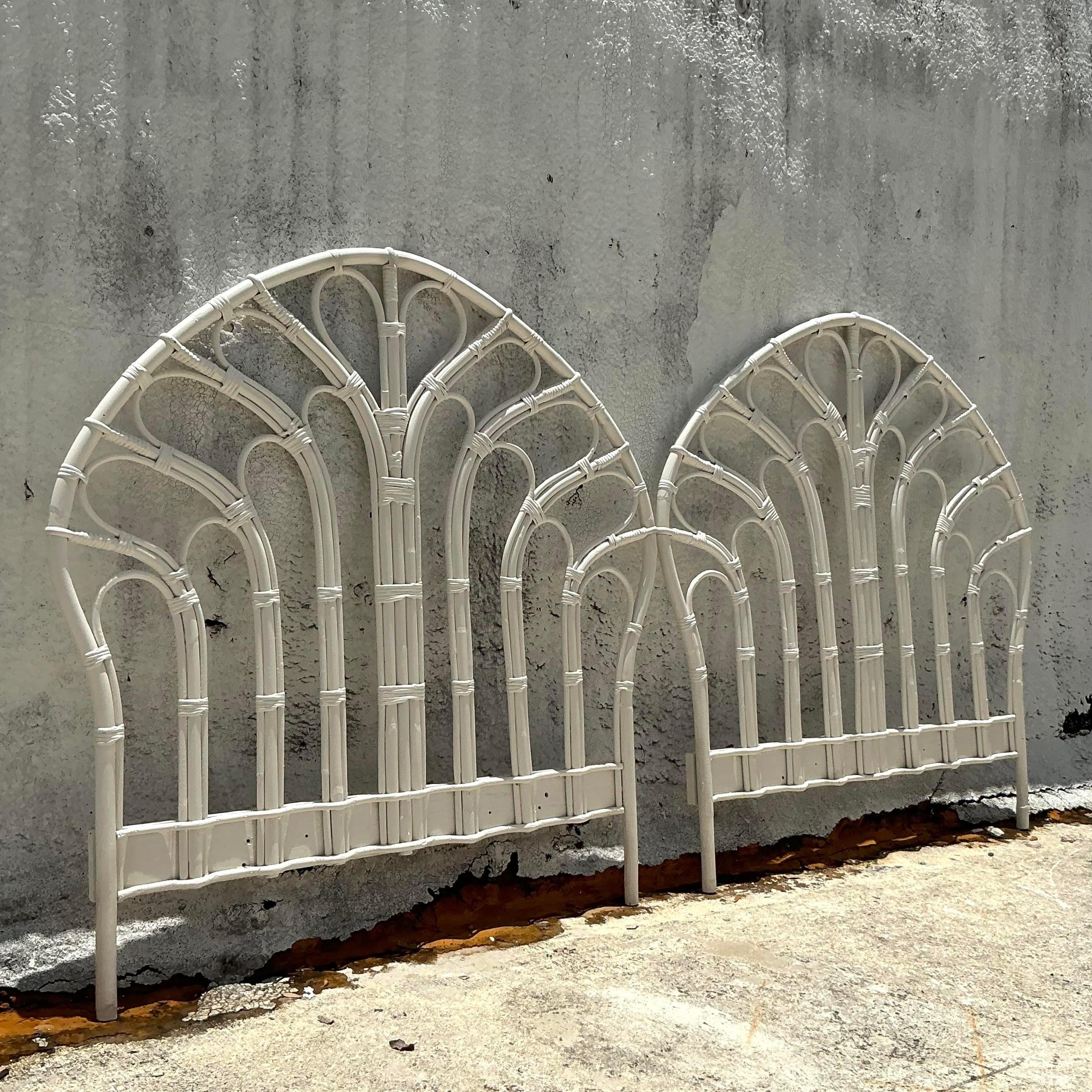 Philippine Vintage Coastal Bent Rattan Twin Headboards - a Pair For Sale