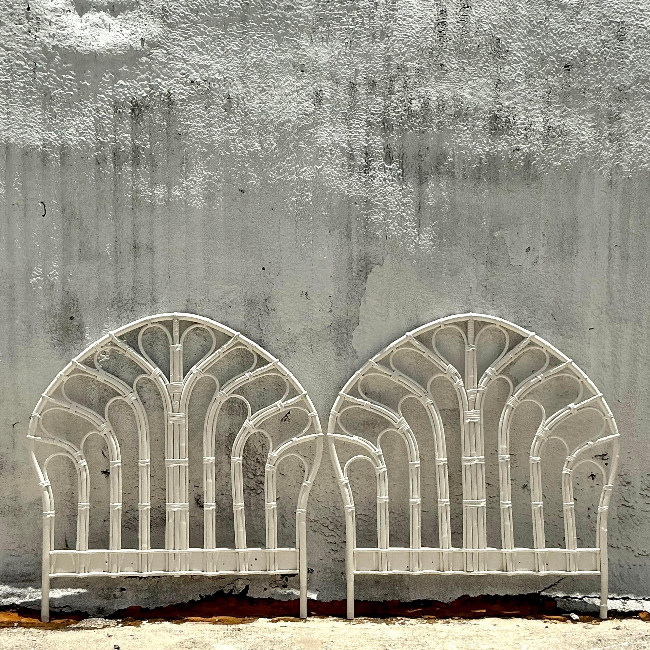 Vintage Coastal Bent Rattan Twin Headboards - a Pair In Good Condition For Sale In west palm beach, FL