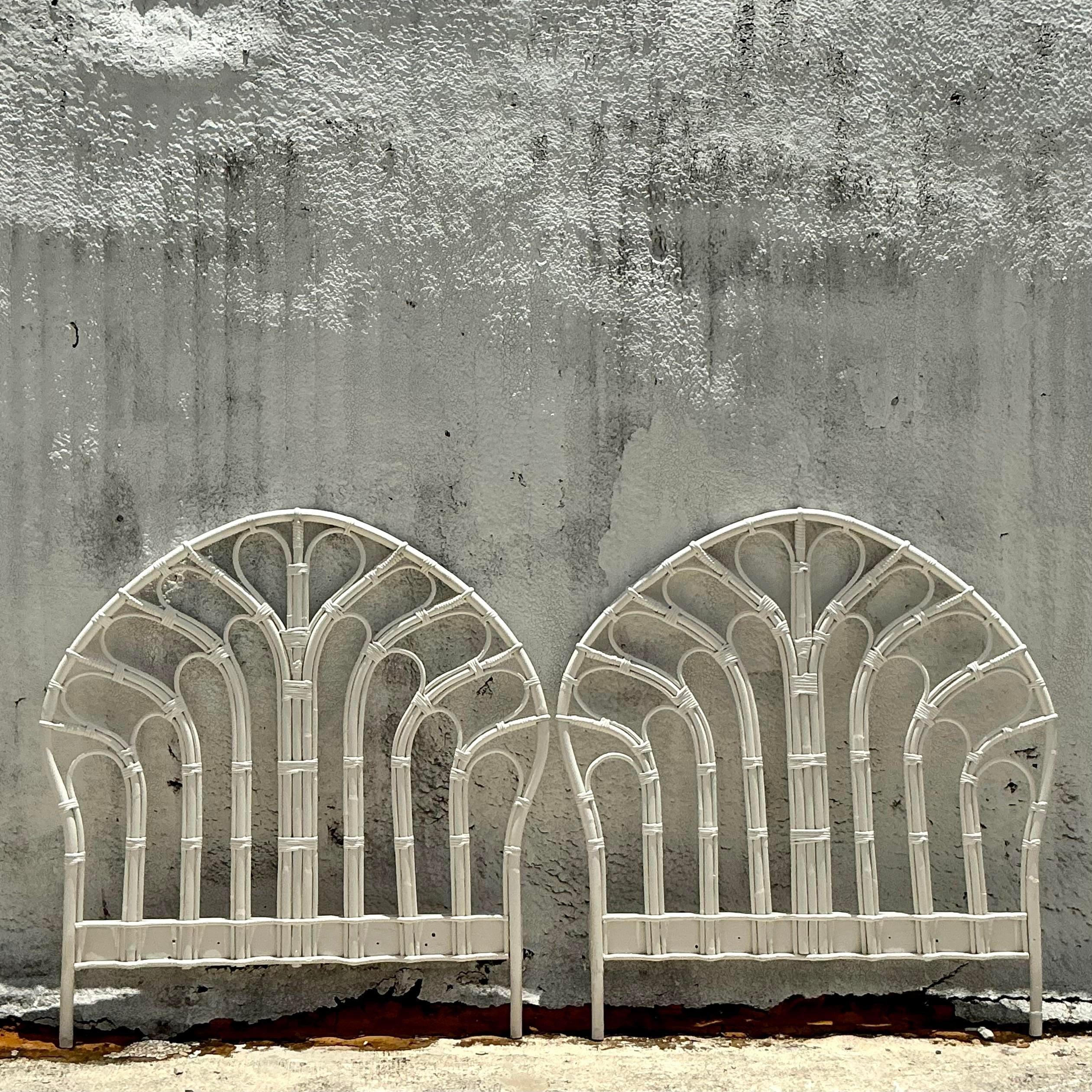 20th Century Vintage Coastal Bent Rattan Twin Headboards - a Pair For Sale
