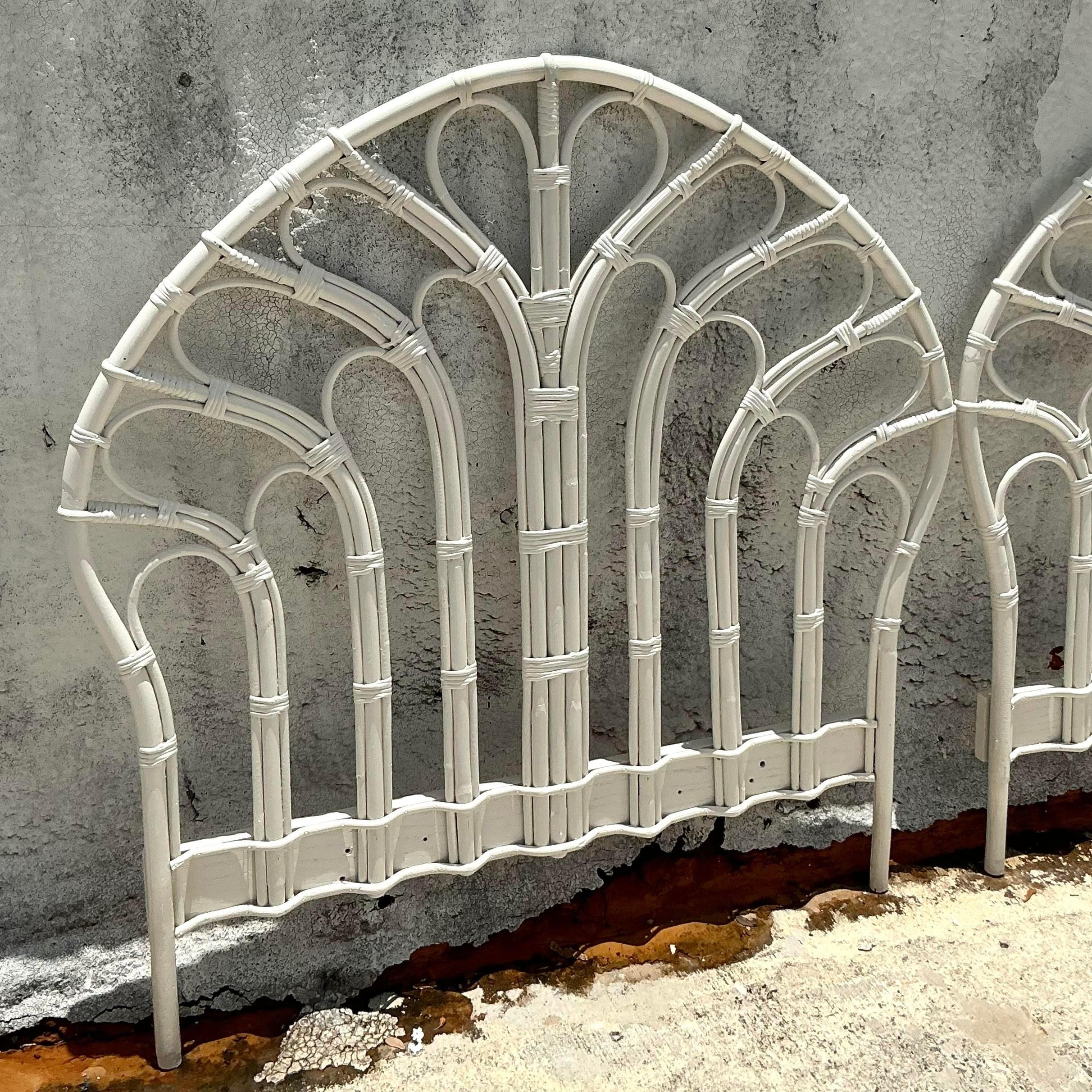 Vintage Coastal Bent Rattan Twin Headboards - a Pair For Sale 1