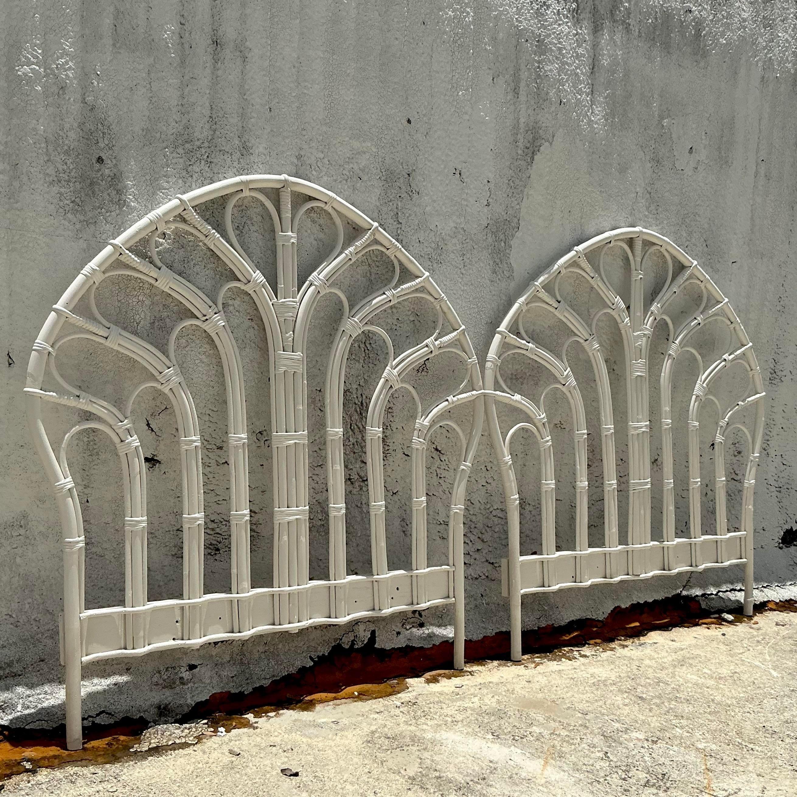 Vintage Coastal Bent Rattan Twin Headboards - a Pair For Sale 2