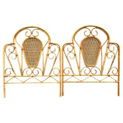 Vintage Coastal Bent Rattan Twin Headboards, a Pair