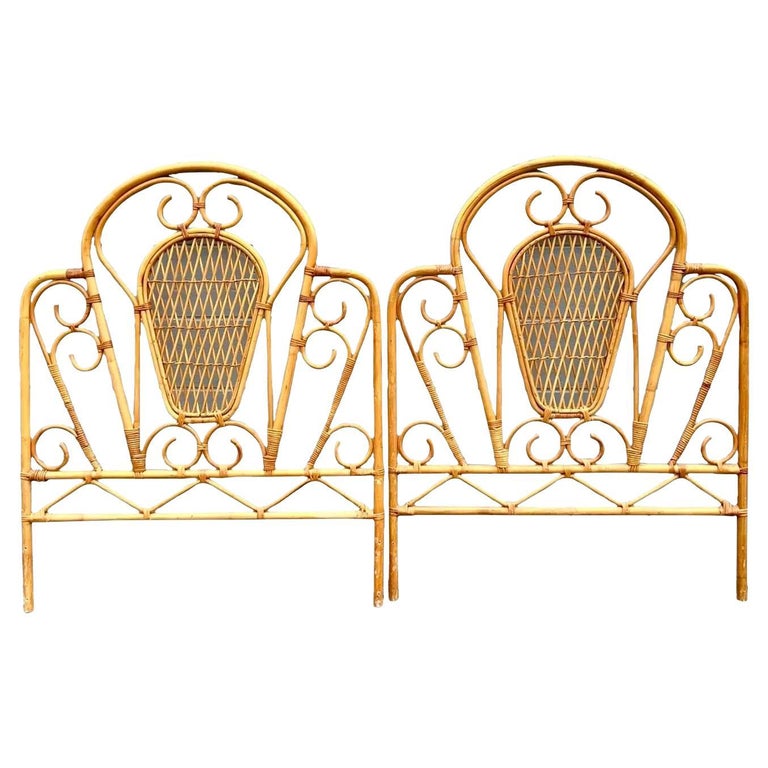 Vintage Coastal Bent Rattan Twin Headboards, a Pair For Sale at 1stDibs