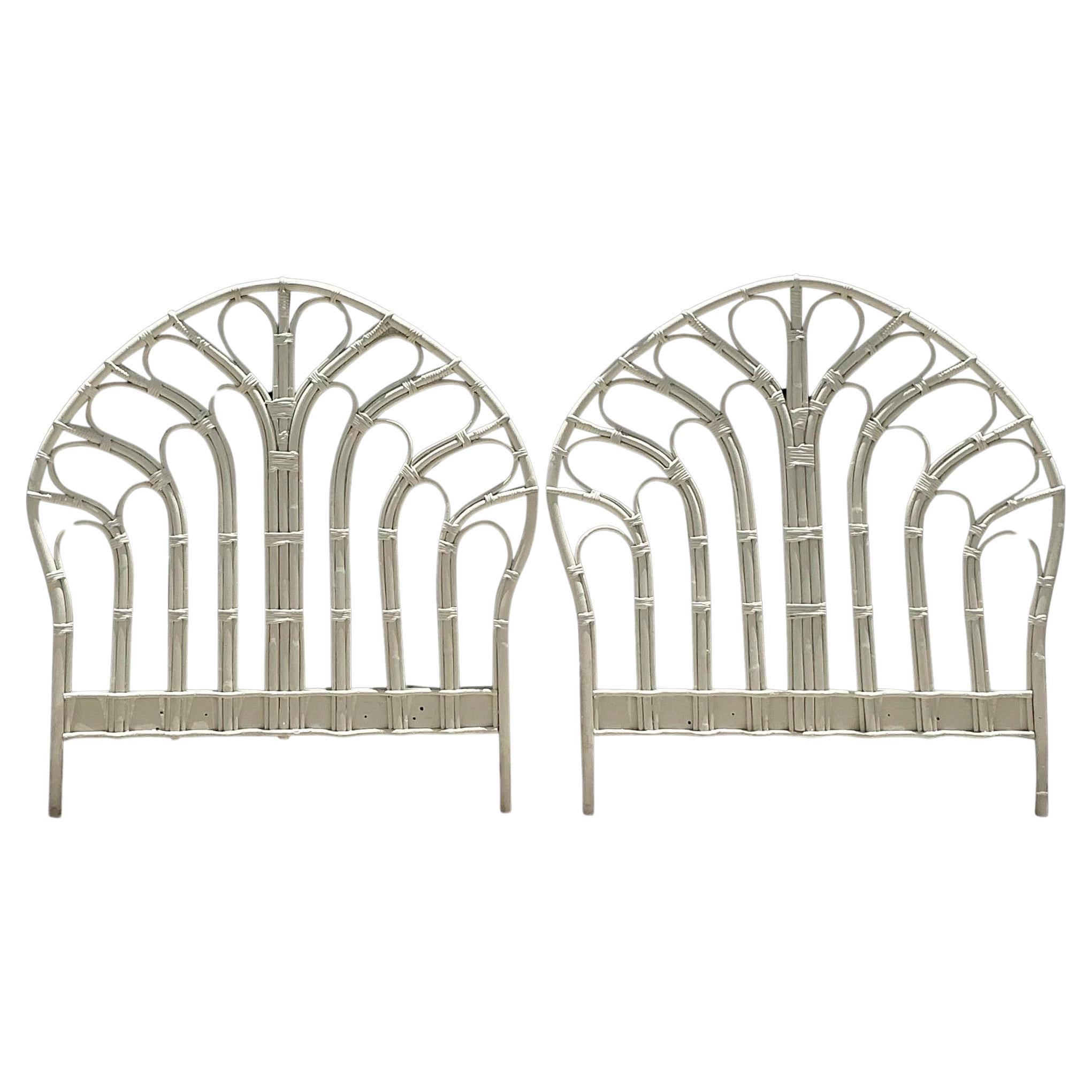 Vintage Coastal Bent Rattan Twin Headboards - a Pair