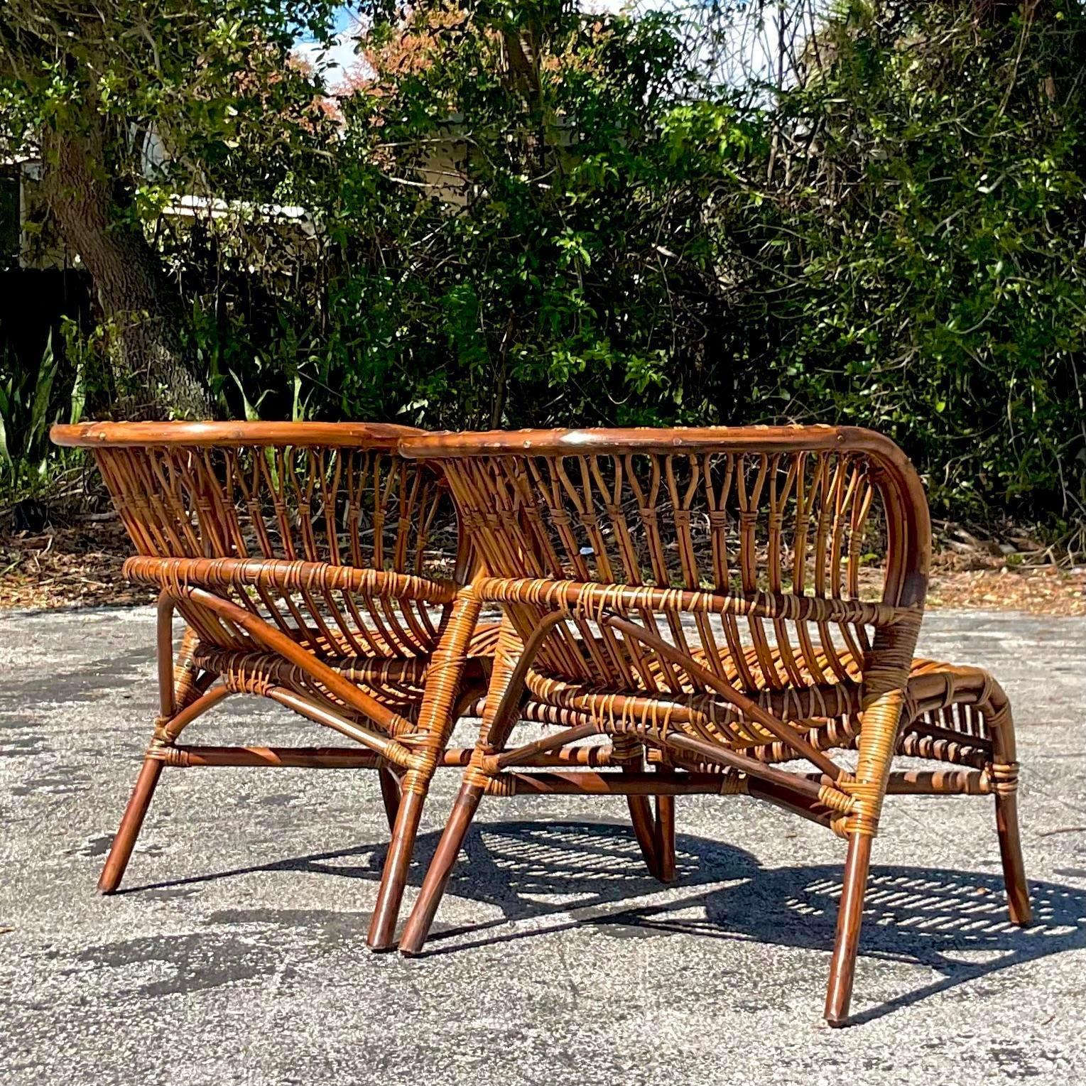 Vintage Coastal Bent Stick Rattan Lounge Chairs - a Pair 3