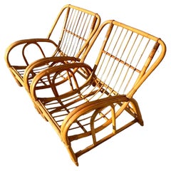 Paire de chaises longues côtières en rotin, Vintage Coastal Bent Stick Lounge Chairs