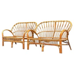Vintage Coastal Bent Stick Rattan Loveseats - a Pair Vintage Coastal Bent Stick Rattan Loveseats - a Pair