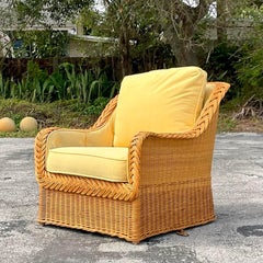 Vintage Coastal Bielecky Brothers Braided Rattan Lounge Chair