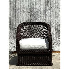 Vintage Coastal Bielecky Brothers Braided Rattan Lounge Chair