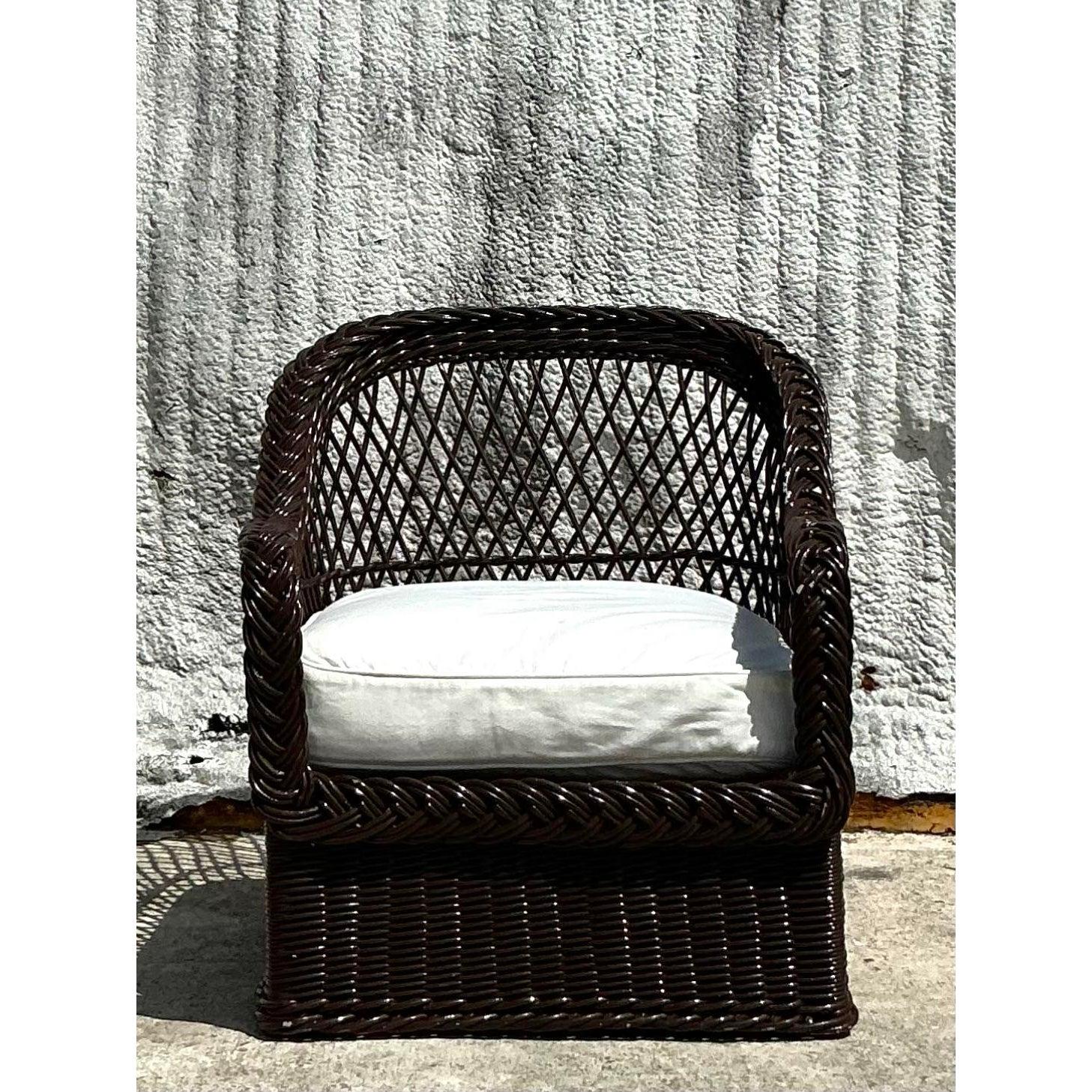 Sedia da salotto in rattan intrecciato vintage della Costa Bielecky Brothers In condizioni buone in vendita a west palm beach, FL
