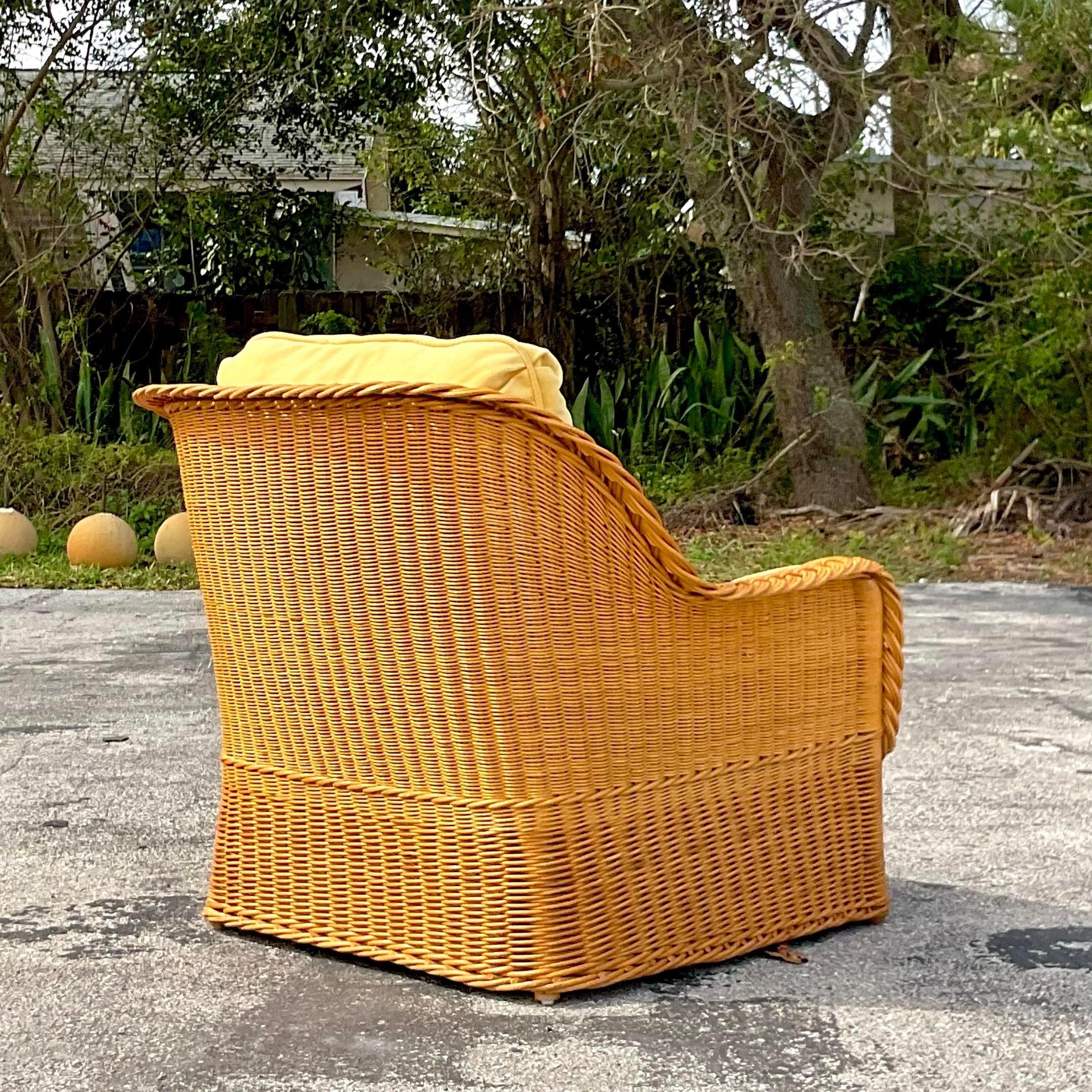 20th Century Vintage Coastal Bielecky Brothers Braided Rattan Lounge Chair For Sale