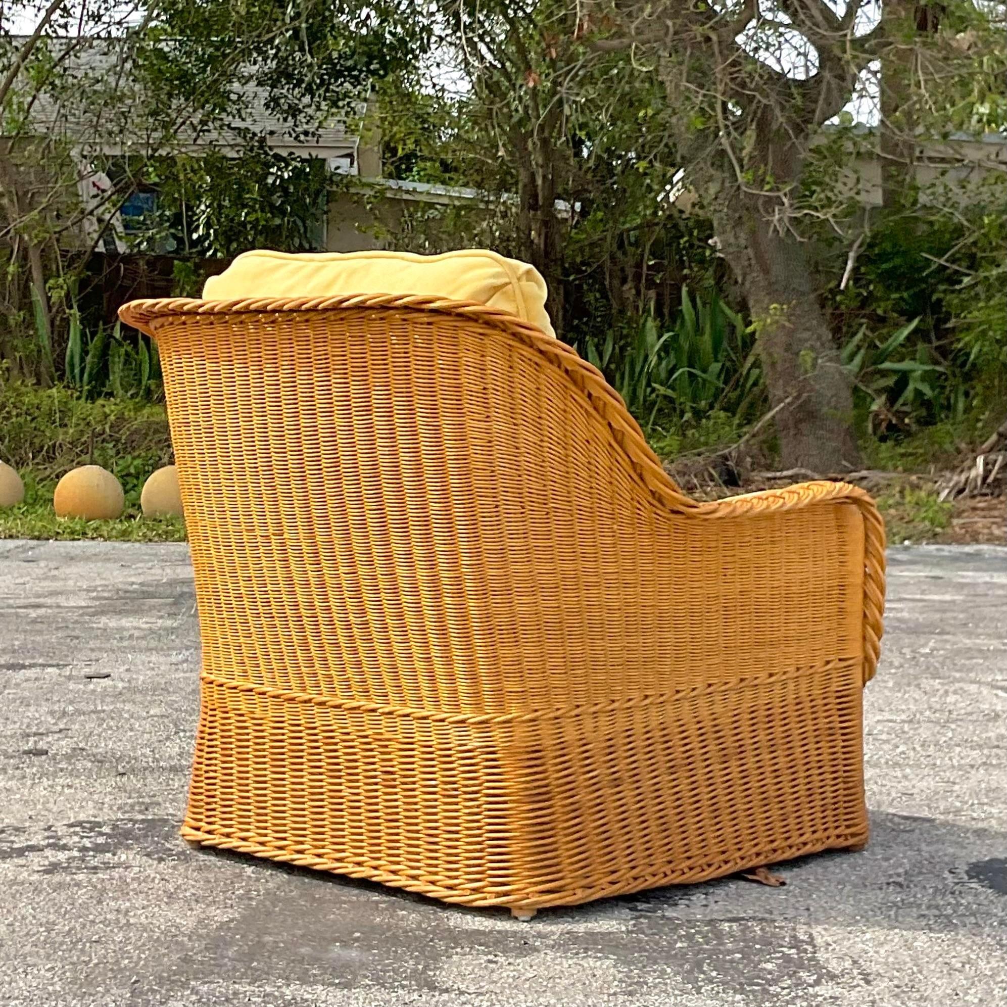 Vintage Coastal Bielecky Brothers Braided Rattan Lounge Chair For Sale 1