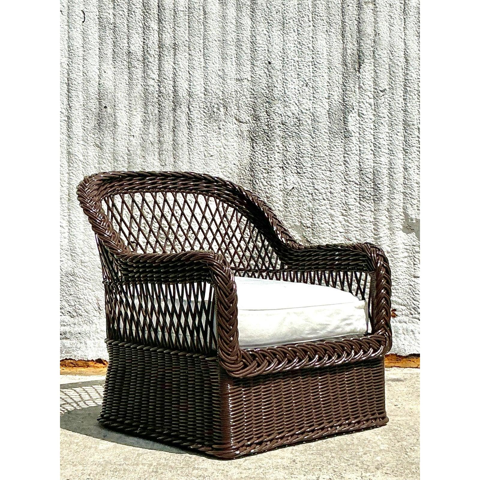 Sedia da salotto in rattan intrecciato vintage della Costa Bielecky Brothers in vendita 1